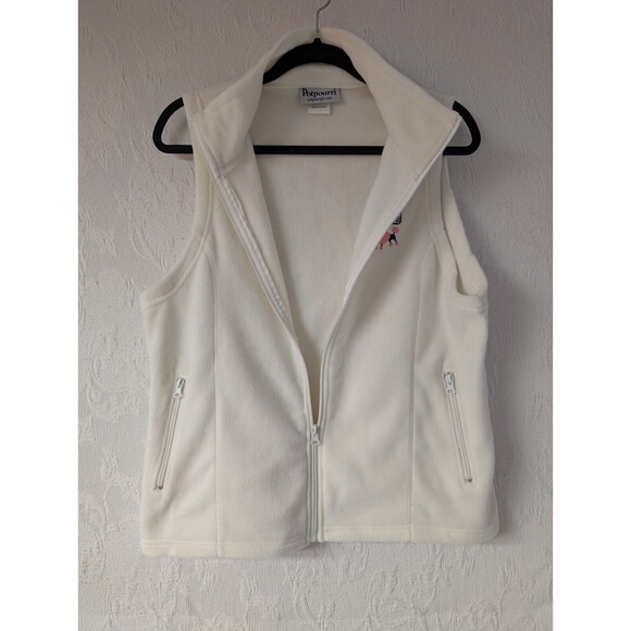 Potpourri White Fleece Zippered Vest Women Large Cute Embroidered Pink Poodle - Picture 3 of 10